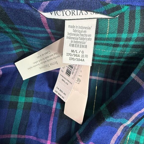 Victoria’s Secret Short Flannel Robe in Blue Green Plaid - US Women’s M/L - Picture 7 of 10